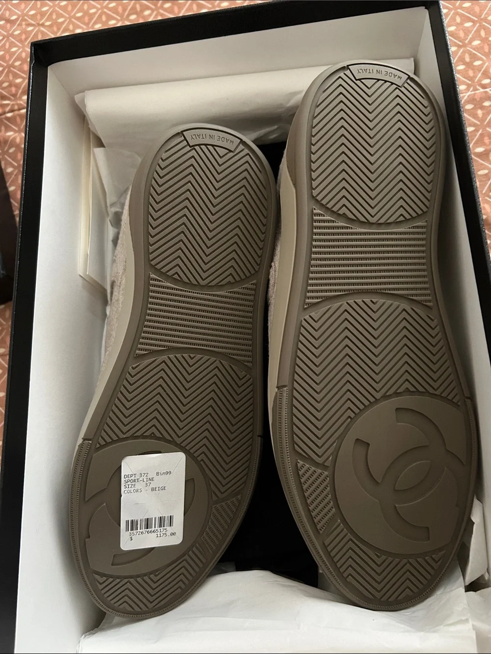 CHANEL Wool Quilted Low-Top Sneakers in Taupe